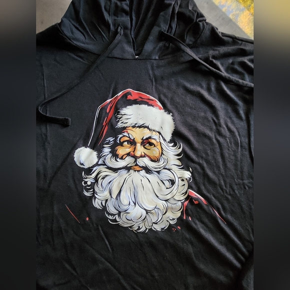 District Threads black long sleeve tee with hood - Picture 3 of 5